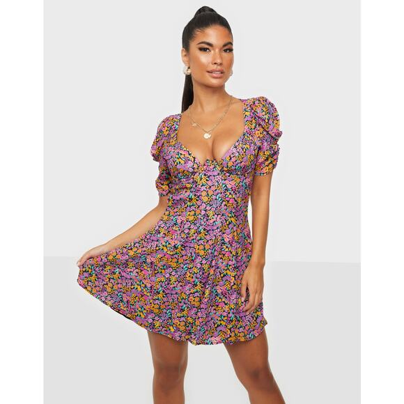 For Love & Lemons NWT Pink Orange Floral Claude Mini Dress Size Small - Picture 2 of 9